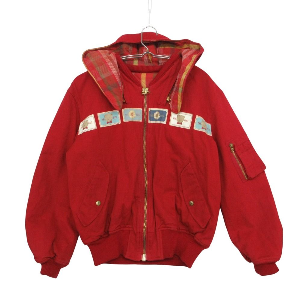90s ヴィンテージ PINK HOUSE ピンクハウス ブルゾン ジャケット パッチワーク アウター フード ジップアップ コットン レッド レディース 【中古】