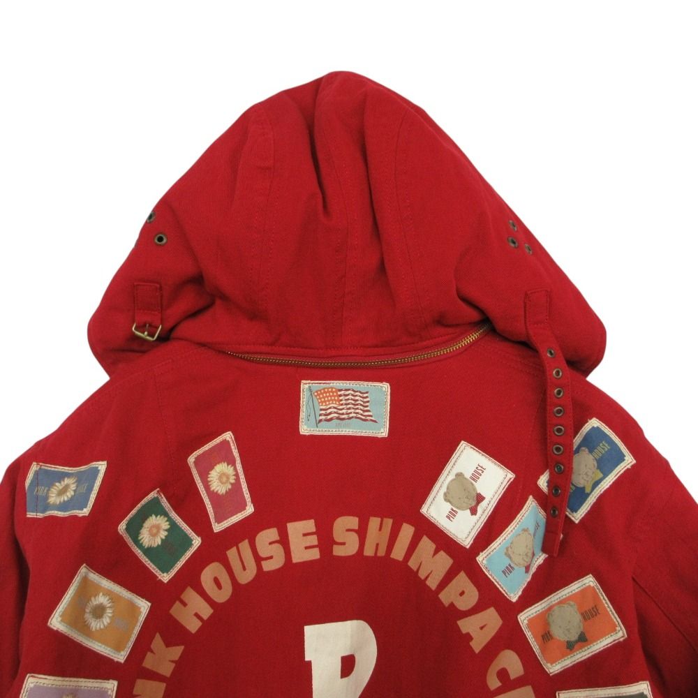 90s ヴィンテージ PINK HOUSE ピンクハウス ブルゾン ジャケット パッチワーク アウター フード ジップアップ コットン レッド レディース 【中古】