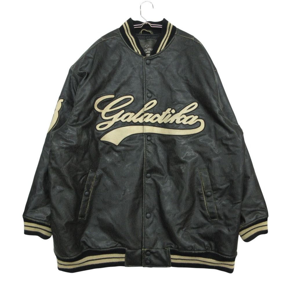 GALACTIKA JEANS ギャラクティカジーンズ スタジャン 合皮 ロゴ アウター フェイクレザー ブルゾン ブラック【XXL】 メンズ 【中古】