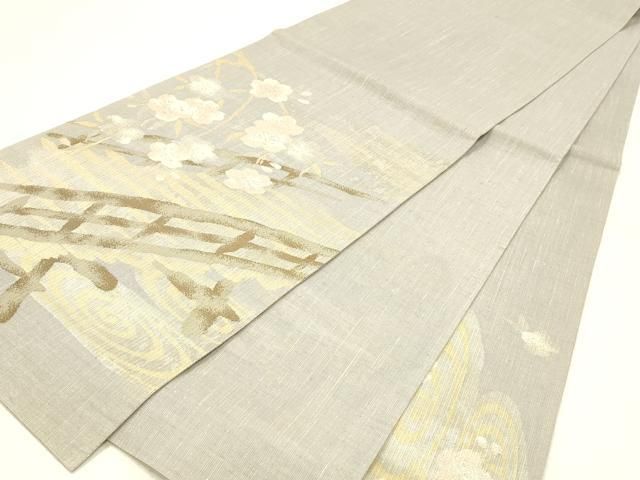 平和屋着物＊夏物　太鼓柄袋帯　流水渡橋枝桜　金銀糸　正絹　逸品　DABC8996cm