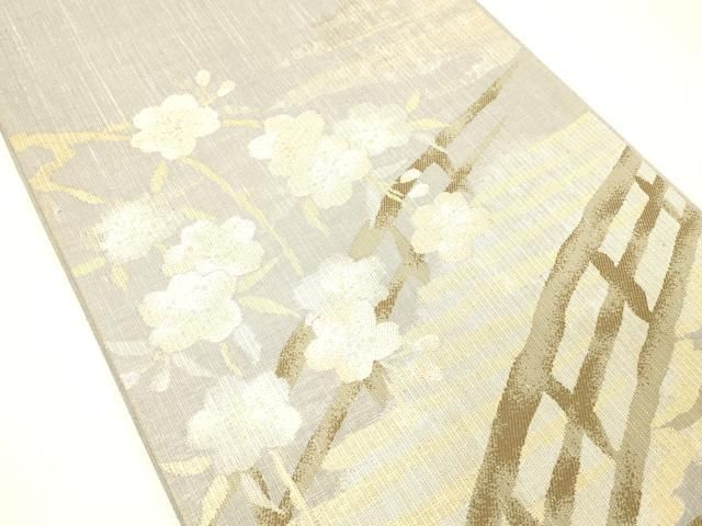 平和屋着物＊夏物　太鼓柄袋帯　流水渡橋枝桜　金銀糸　正絹　逸品　DABC8996cm