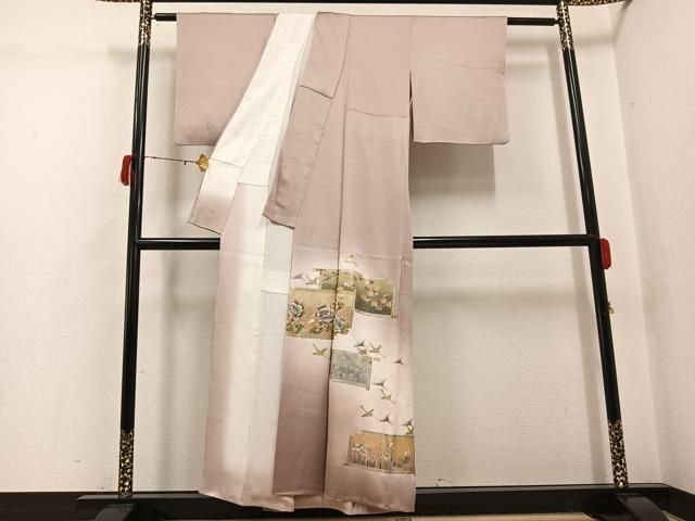 平和屋着物●金彩友禅　卓越技能者・名工・和田光正　色留袖　群れ鶴草花文　暈し染め　金彩　正絹　逸品　AABH3836ph