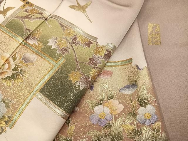 平和屋着物●金彩友禅　卓越技能者・名工・和田光正　色留袖　群れ鶴草花文　暈し染め　金彩　正絹　逸品　AABH3836ph