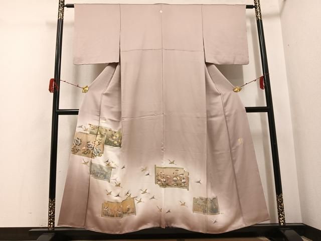 平和屋着物●金彩友禅 卓越技能者・名工・和田光正 色留袖 群れ鶴草花文 暈し染め 金彩 正絹 逸品 AABH3836ph