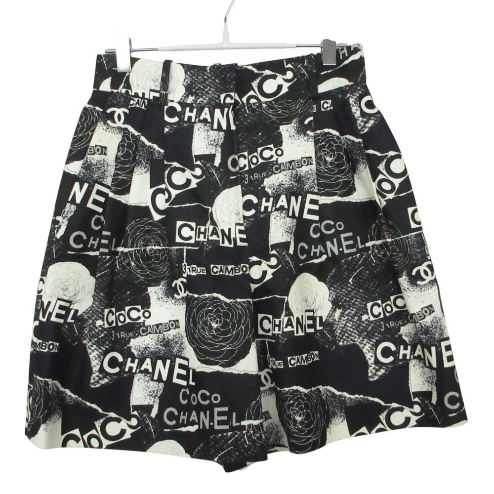 20ss CHANEL シャネル ショートパンツ キュロット カメリア CC ココマーク グラフィック P63237 フランス製 ボトムス ブラック 36 レディース 【中古】