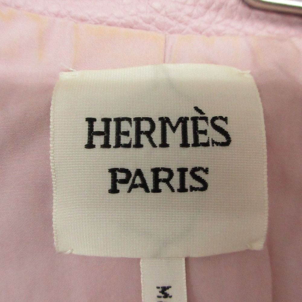 23ss HERMES エルメス ブルゾン ディアスキン レザー ジャケット クロップド ショート丈 3E1202D1 ピンク 36 レディース 【中古】