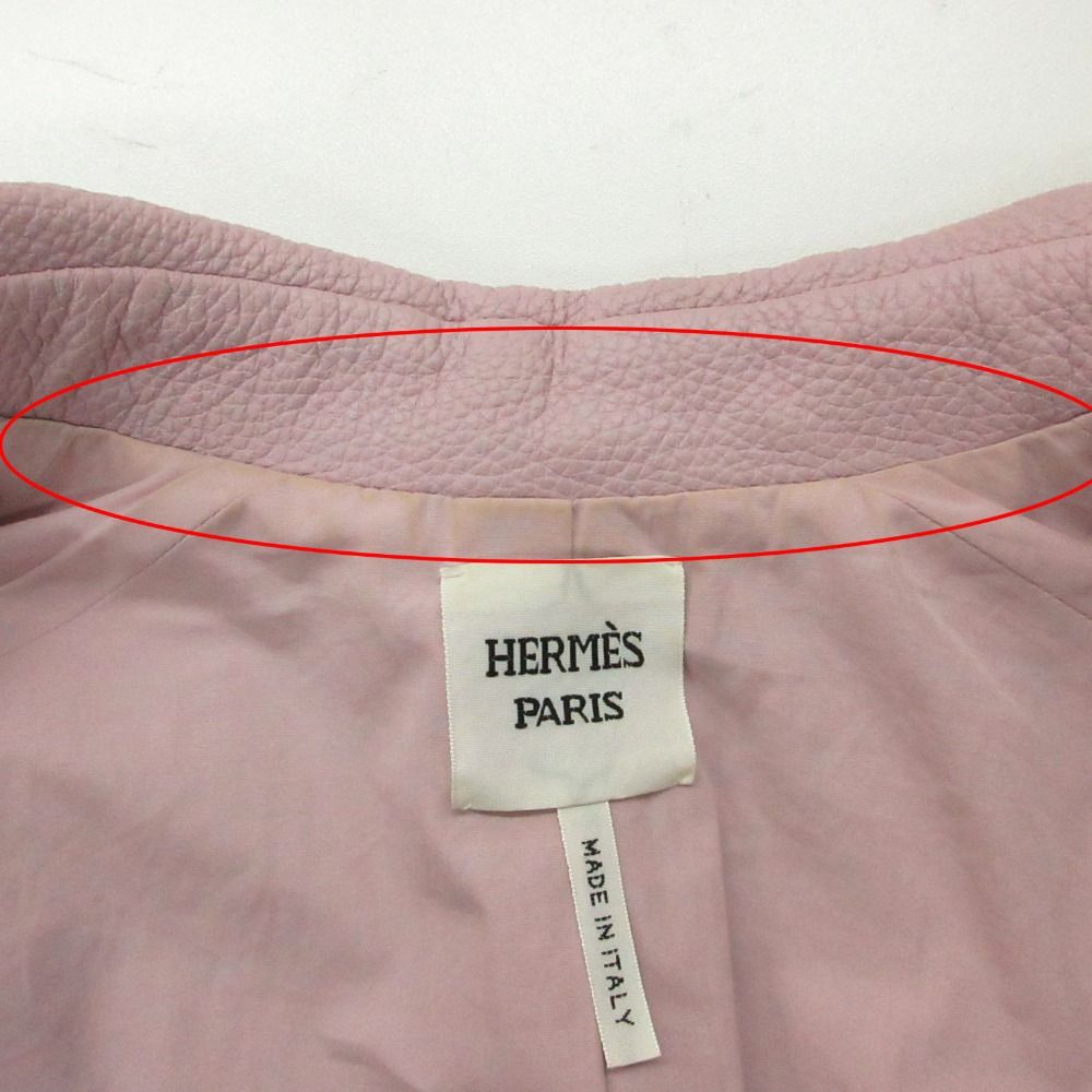 23ss HERMES エルメス ブルゾン ディアスキン レザー ジャケット クロップド ショート丈 3E1202D1 ピンク 36 レディース 【中古】