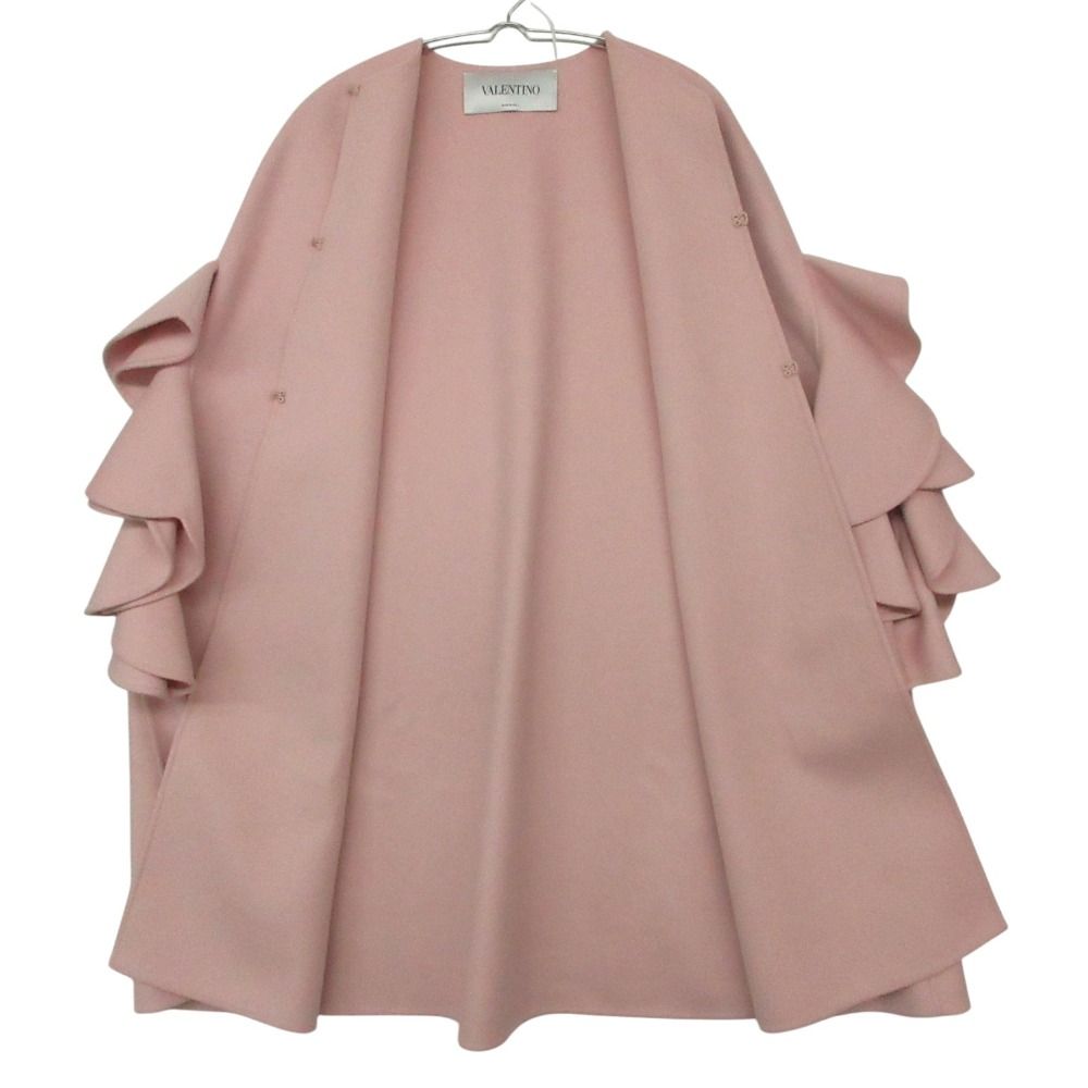 VALENTINO ヴァレンティノ コート ケープ ノーカラー ジャケット ラッフルスリーブ カシミヤブレンド ピンク 38 レディース 【中古】 VALENTINO ヴァレンティノ コート ケープ ノーカラー ジャケット ラッフルスリーブ カシミヤブレンド ピンク 38 レディース 【中古】