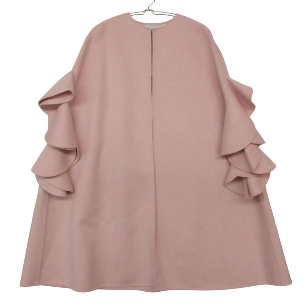 VALENTINO ヴァレンティノ コート ケープ ノーカラー ジャケット ラッフルスリーブ カシミヤブレンド ピンク 38 レディース 【中古】