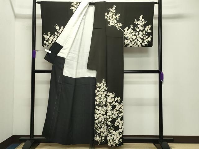 平和屋着物●訪問着 枝桜文 黒地 鬼しぼ縮緬 正絹 逸品 CABD9012gh 平和屋着物●訪問着 枝桜文 黒地 鬼しぼ縮緬 正絹 逸品 CABD9012gh