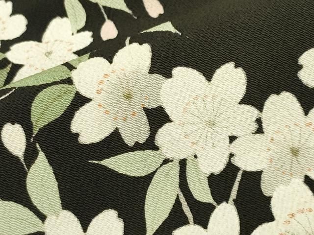 平和屋着物●訪問着 枝桜文 黒地 鬼しぼ縮緬 正絹 逸品 CABD9012gh 平和屋着物●訪問着 枝桜文 黒地 鬼しぼ縮緬 正絹 逸品 CABD9012gh