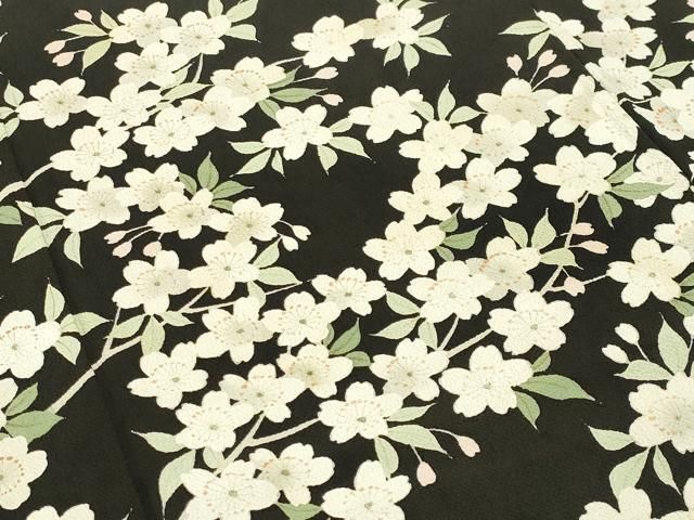 平和屋着物●訪問着 枝桜文 黒地 鬼しぼ縮緬 正絹 逸品 CABD9012gh 平和屋着物●訪問着 枝桜文 黒地 鬼しぼ縮緬 正絹 逸品 CABD9012gh