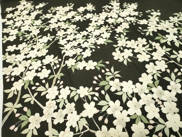 平和屋着物●訪問着 枝桜文 黒地 鬼しぼ縮緬 正絹 逸品 CABD9012gh 平和屋着物●訪問着 枝桜文 黒地 鬼しぼ縮緬 正絹 逸品 CABD9012gh