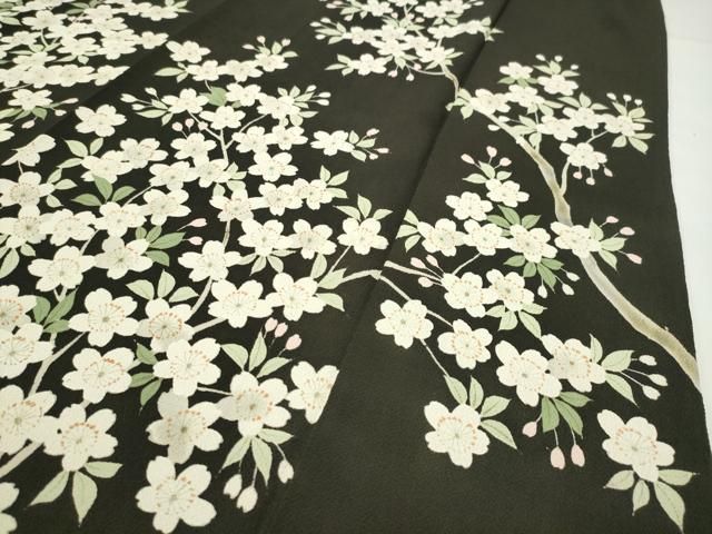 平和屋着物●訪問着 枝桜文 黒地 鬼しぼ縮緬 正絹 逸品 CABD9012gh 平和屋着物●訪問着 枝桜文 黒地 鬼しぼ縮緬 正絹 逸品 CABD9012gh