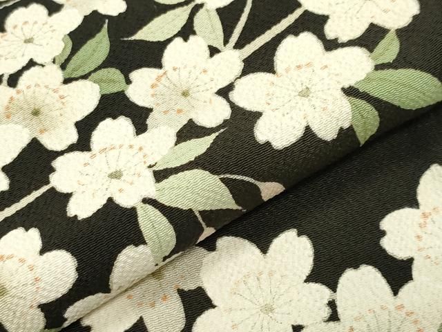平和屋着物●訪問着 枝桜文 黒地 鬼しぼ縮緬 正絹 逸品 CABD9012gh 平和屋着物●訪問着 枝桜文 黒地 鬼しぼ縮緬 正絹 逸品 CABD9012gh