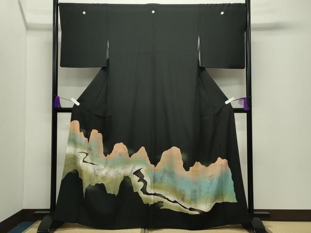 平和屋着物●豪華黒留袖 手描き 鳥獣戯画 暈し染め 金銀彩 正絹 逸品 CABD9013gh