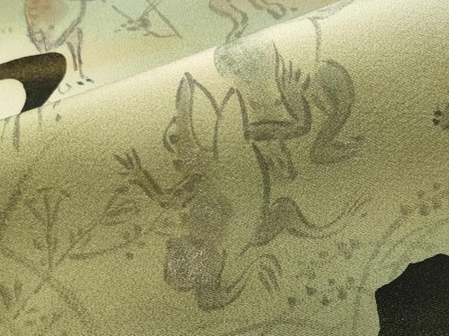 平和屋着物●豪華黒留袖　手描き　鳥獣戯画　暈し染め　金銀彩　正絹　逸品　CABD9013gh