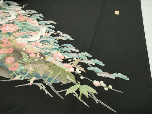 平和屋着物●豪華黒留袖 友禅 作家物 群鶴松竹梅文 暈し染め 正絹 逸品 CABD9014gh 平和屋着物●豪華黒留袖 友禅 作家物 群鶴松竹梅文 暈し染め 正絹 逸品 CABD9014gh