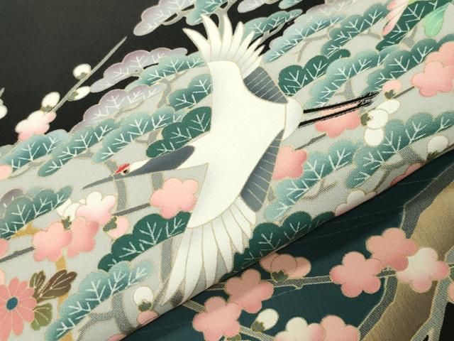 平和屋着物●豪華黒留袖 友禅 作家物 群鶴松竹梅文 暈し染め 正絹 逸品 CABD9014gh 平和屋着物●豪華黒留袖 友禅 作家物 群鶴松竹梅文 暈し染め 正絹 逸品 CABD9014gh