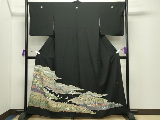 平和屋着物●豪華黒留袖　友禅　作家物　飛鳥風景文　暈し染め　正絹　逸品　CABD9015gh