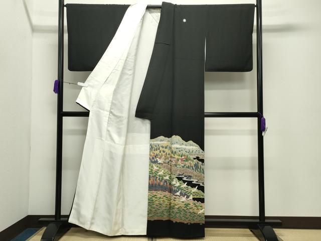 平和屋着物●豪華黒留袖 友禅 作家物 飛鳥風景文 暈し染め 正絹 逸品 CABD9015gh 平和屋着物●豪華黒留袖 友禅 作家物 飛鳥風景文 暈し染め 正絹 逸品 CABD9015gh