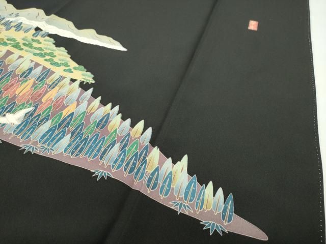 平和屋着物●豪華黒留袖 友禅 作家物 飛鳥風景文 暈し染め 正絹 逸品 CABD9015gh 平和屋着物●豪華黒留袖 友禅 作家物 飛鳥風景文 暈し染め 正絹 逸品 CABD9015gh