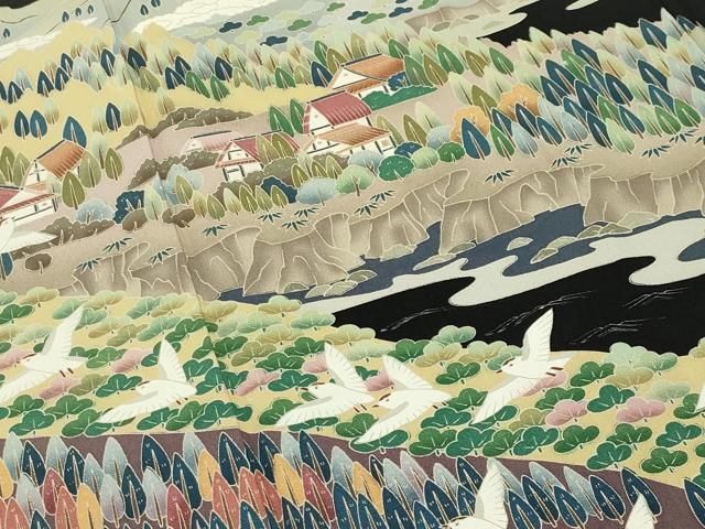 平和屋着物●豪華黒留袖 友禅 作家物 飛鳥風景文 暈し染め 正絹 逸品 CABD9015gh 平和屋着物●豪華黒留袖 友禅 作家物 飛鳥風景文 暈し染め 正絹 逸品 CABD9015gh