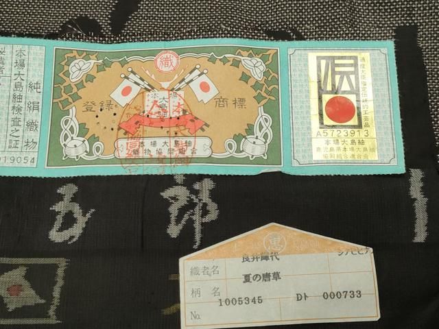 平和屋着物●白泥染の第一人者・絣の魔術師　恵積五郎　本場大島紬　夏の唐草　恵大島織物謹製　証紙付き　正絹　逸品　未使用　CABD9016gh
