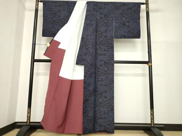 平和屋着物●結城紬　100亀甲　亀甲草花文　正絹　逸品　AABH2638ck