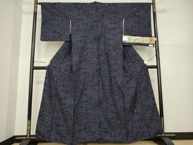 平和屋着物●結城紬　100亀甲　亀甲草花文　正絹　逸品　AABH2638ck