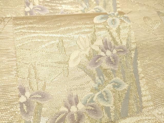 平和屋着物＊夏物　六通柄袋帯　色紙草花文　金銀糸　正絹　逸品　DABC8998cm