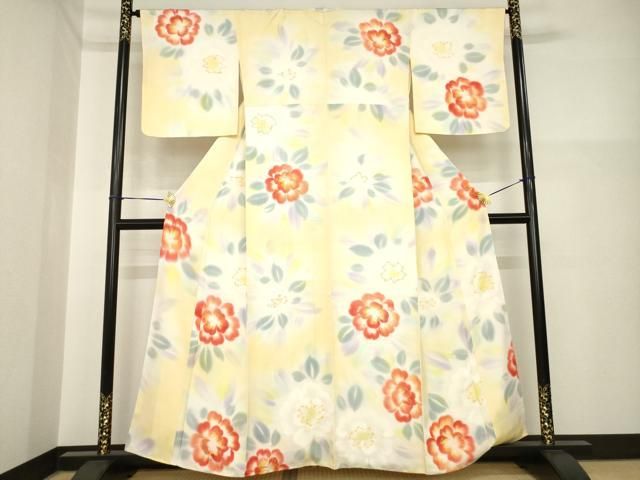 平和屋着物●上質な小紋　舞花文　暈し染　正絹　逸品　未使用　AABH2640ck