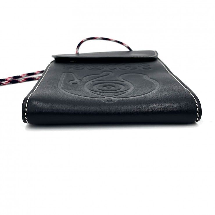 LOEWE（ロエベ）アナグラム エンボス ネックポーチ ショルダーバッグ スマホポーチ ブラック レザー ロープストラップ メンズ レディース【中古】