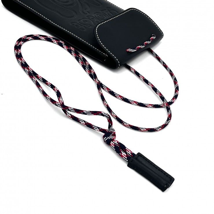 LOEWE（ロエベ）アナグラム エンボス ネックポーチ ショルダーバッグ スマホポーチ ブラック レザー ロープストラップ メンズ レディース【中古】