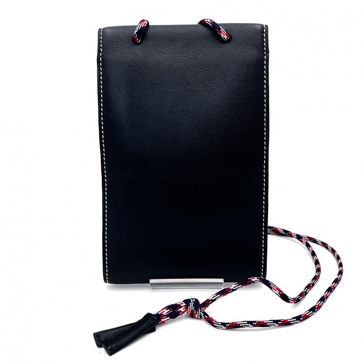 LOEWE（ロエベ）アナグラム エンボス ネックポーチ ショルダーバッグ スマホポーチ ブラック レザー ロープストラップ メンズ レディース【中古】