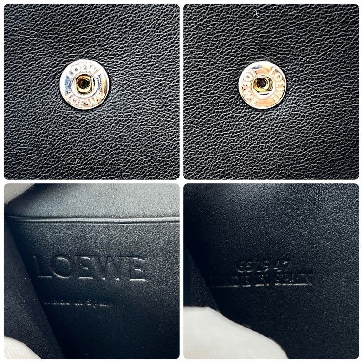 LOEWE（ロエベ）アナグラム エンボス ネックポーチ ショルダーバッグ スマホポーチ ブラック レザー ロープストラップ メンズ レディース【中古】