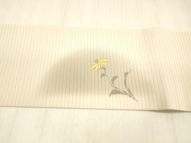 平和屋着物＊夏物　絽塩瀬　九寸名古屋帯　手描き　枝花文　金彩　正絹　逸品　DABD6522cm