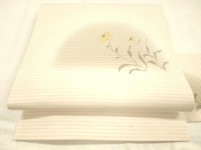 平和屋着物＊夏物　絽塩瀬　九寸名古屋帯　手描き　枝花文　金彩　正絹　逸品　DABD6522cm