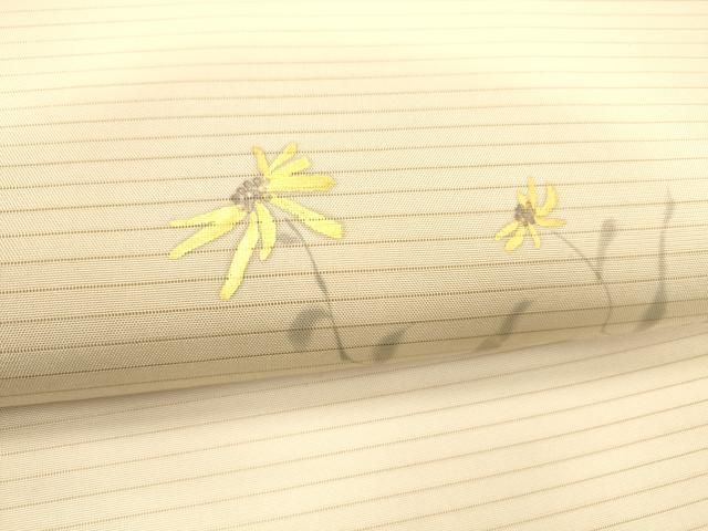 平和屋着物＊夏物　絽塩瀬　九寸名古屋帯　手描き　枝花文　金彩　正絹　逸品　DABD6522cm
