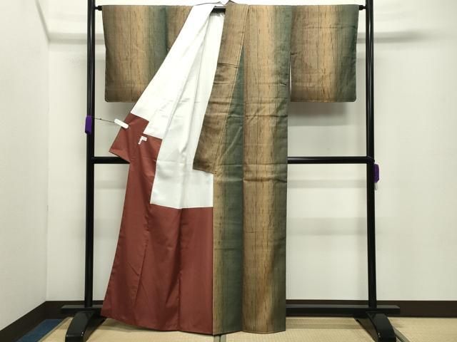 平和屋着物●伝統工芸士　七代目　吉澤与市　紬　間道　証紙付き　正絹　逸品　未使用　CABD9018gh