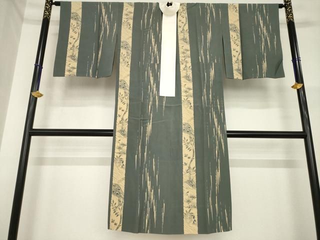 平和屋着物●長襦袢　無双仕立て　型染め　草花間道　正絹　逸品　AABH3286ck