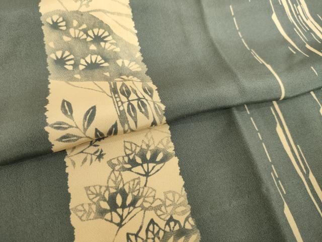 平和屋着物●長襦袢　無双仕立て　型染め　草花間道　正絹　逸品　AABH3286ck