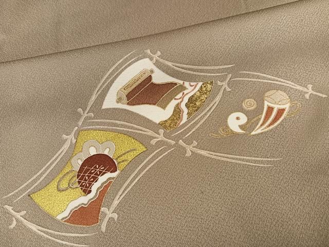 平和屋着物●訪問着 友禅 駒刺繍 草花宝尽くし 金彩 正絹 逸品 AABH3846ph 平和屋着物●訪問着 友禅 駒刺繍 草花宝尽くし 金彩 正絹 逸品 AABH3846ph