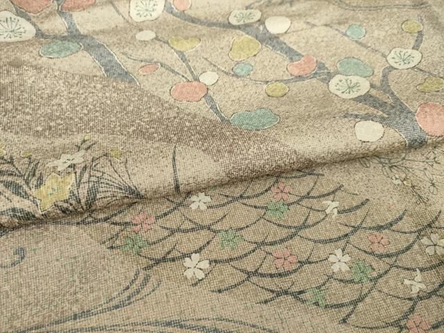 平和屋着物●人間国宝・南部芳松の息子 伝統工芸伝承者彫刻・南部幸雄 型染 小紋 花鳥風月 丹後縮緬 反端付 逸品 未使用 AABH3289ck