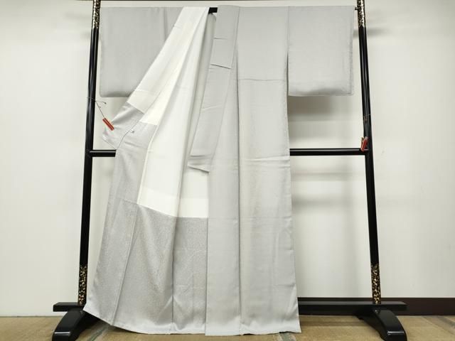 平和屋着物●京友禅の人間国宝　上野為二　色無地　舞葉地紋　牡丹鼠色　正絹　逸品　CABE6927ut