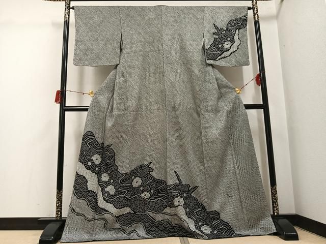 平和屋着物●訪問着　総絞り　花青海波　黒地　さが美扱い　正絹　逸品　未使用　AABH3848ph