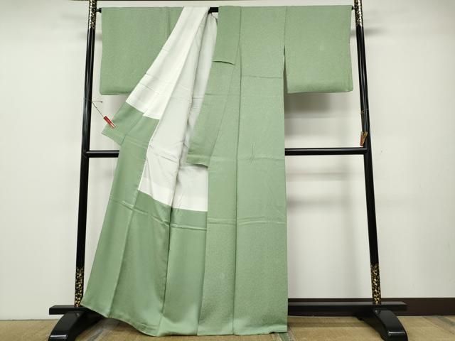 平和屋着物●上質な色無地 舞花地紋 山葵色 正絹 逸品 CABE6928ut 平和屋着物●上質な色無地 舞花地紋 山葵色 正絹 逸品 CABE6928ut