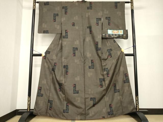 平和屋着物●本場大島紬　薔薇　一元絣　証紙付き　正絹　逸品　AABH3291ck