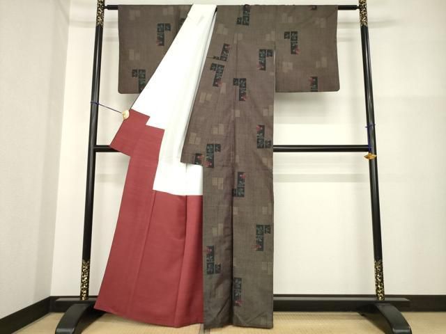 平和屋着物●本場大島紬　薔薇　一元絣　証紙付き　正絹　逸品　AABH3291ck