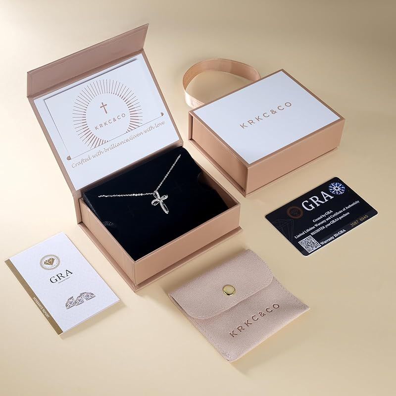 KRKC&CO 十字架ネックレス レディース モアサナイト誕生日プレゼント女性 リボンモチーフ クロスペンダントネックレス 華奢 インフィニティ シルバー925 金属アレルギー対応 チェーンの長さ調整可能 ギフトボックス付